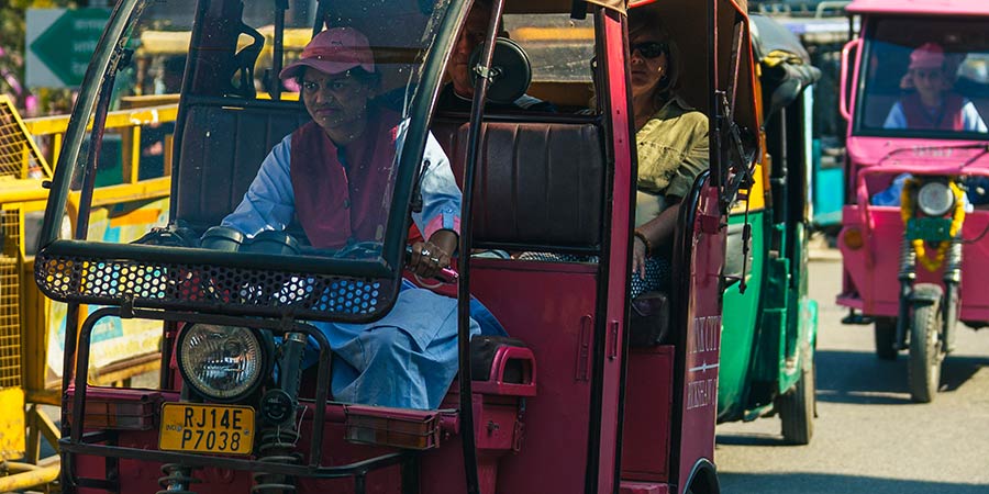Pink tuk tuks in Jaipur. 